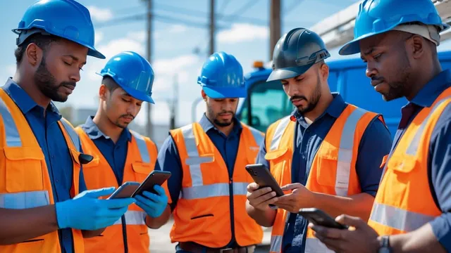 5 field service techs testing mobile field service software
