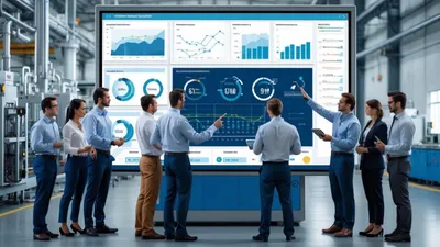Maintenance team reviewing equipment performance dashboards in an industrial facility.