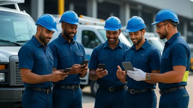 Field service technician using mobile FSM app